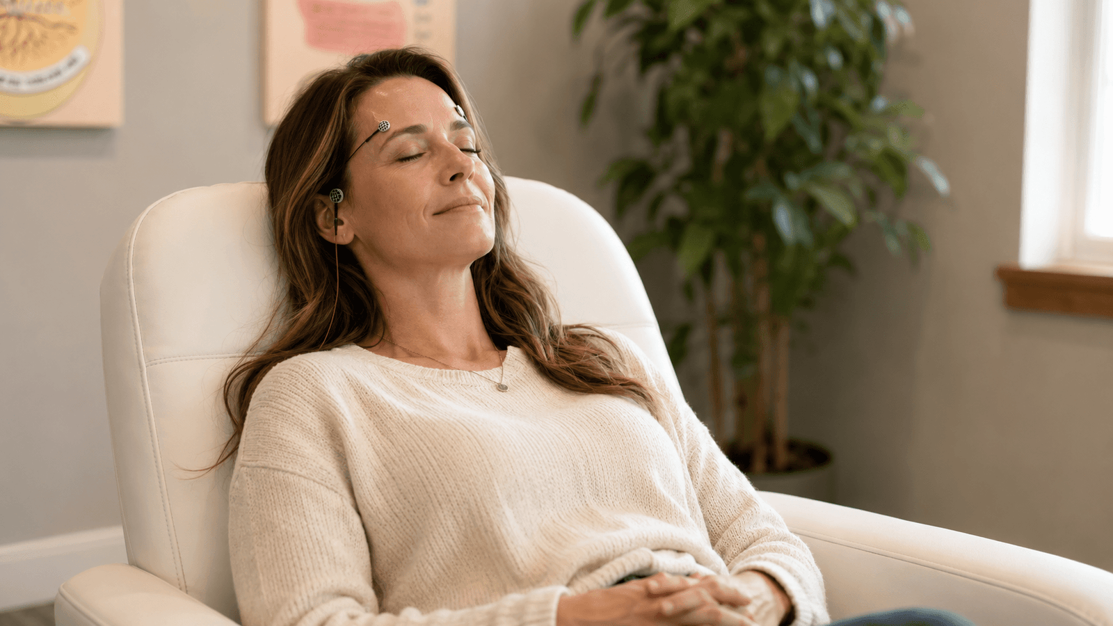 A client resting peacefully during an IASIS Microcurrent Neurofeedback session at Clear Mind Utah in American Fork