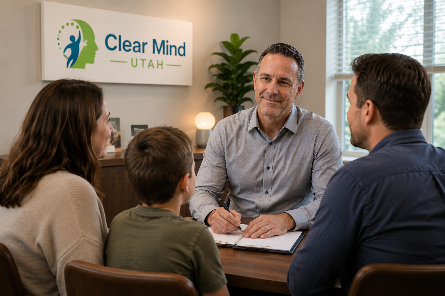 Family talking with a provider at Clear Mind Utah in American Fork