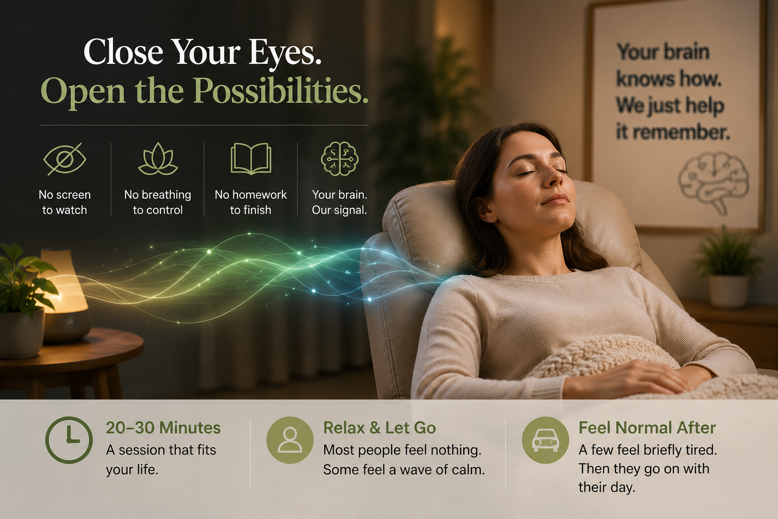 Relaxing neurofeedback session at Clear Mind Utah in American Fork — nothing to do, just close your eyes