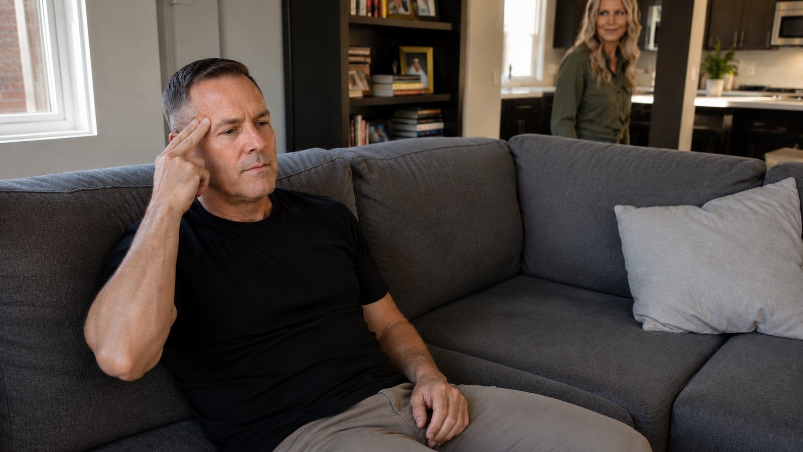 Troy Gundersen, owner of Clear Mind Utah, practicing EFT tapping on his recliner couch — something his wife Val no longer raises an eyebrow at