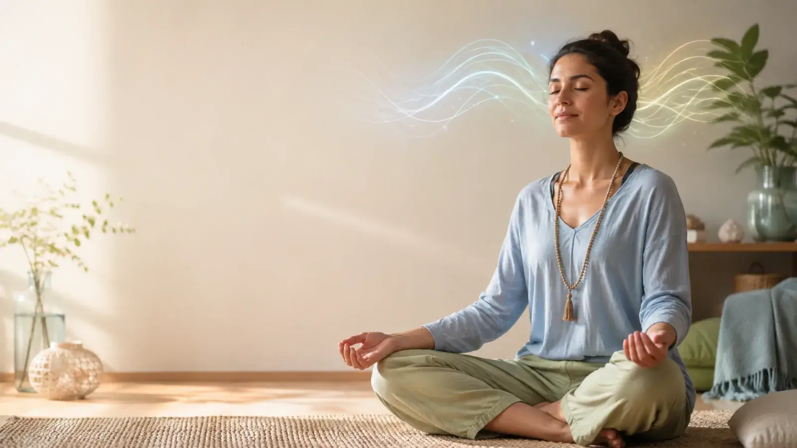 A person meditating calmly with a gentle glowing overlay suggesting neural activity, representing neurofeedback and biofeedback | clear mind utah | clear mind utah
