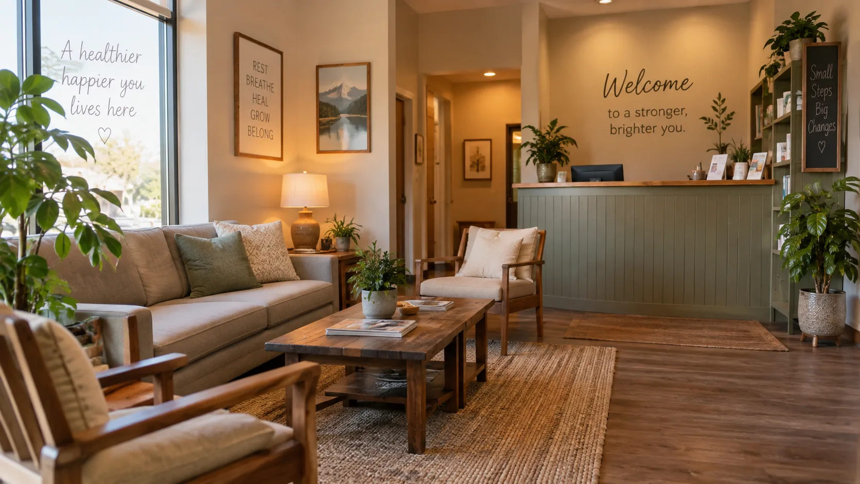 A warm, inviting waiting area at Clear Mind Utah in American Fork, Utah