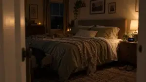 A quiet nighttime bedroom with a bedside clock showing a late hour | clear mind utah